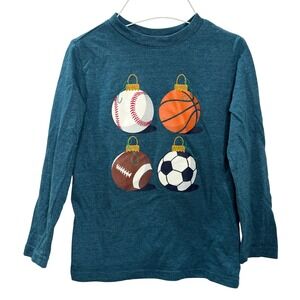 Cat & Jack Kids Long Sleeve T Shirt Size XS 4/5 Green Sports Ornaments Print
